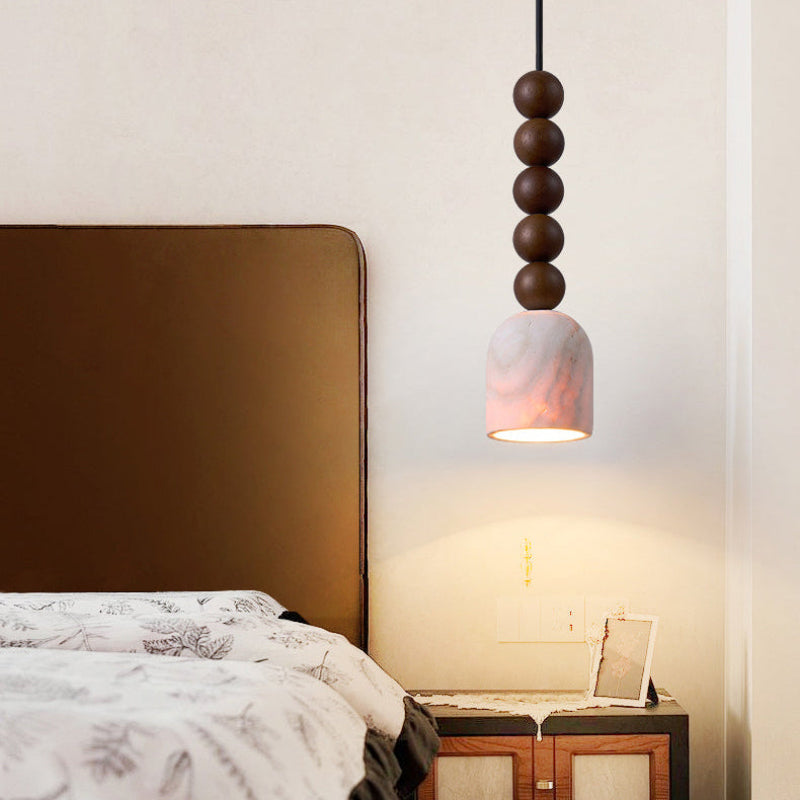 Antizer Dome Wood Beads Travertine Pendant Light
