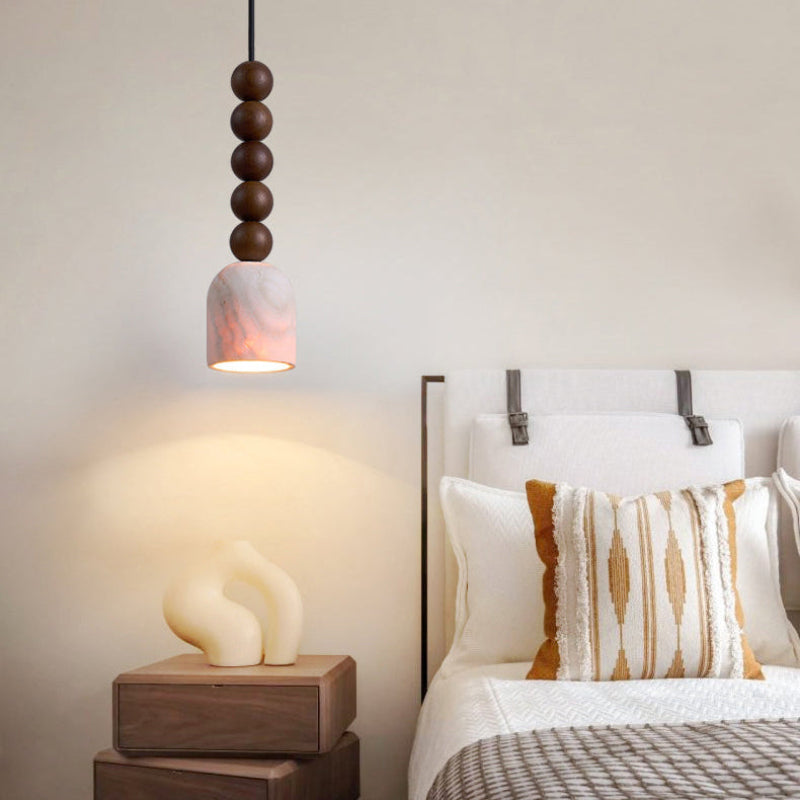 Antizer Dome Wood Beads Travertine Pendant Light