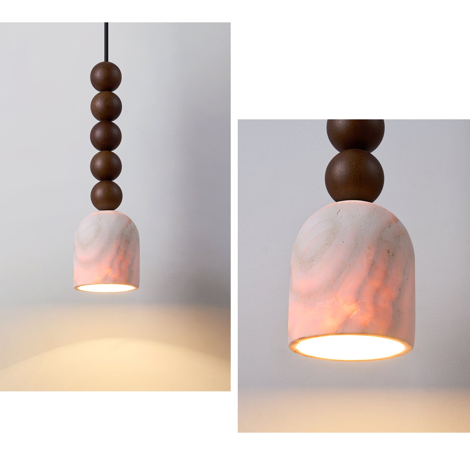 Antizer Dome Wood Beads Travertine Pendant Light