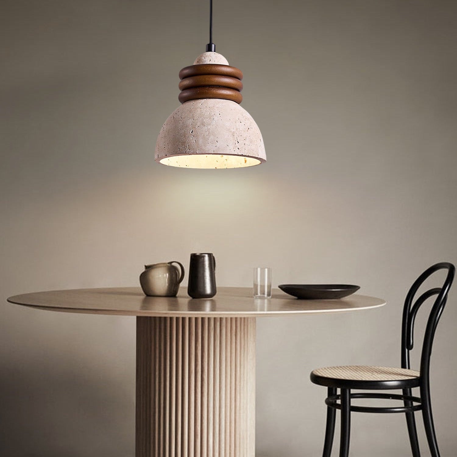 Antizer Dome Wood Stacked Travertine Pendant Light