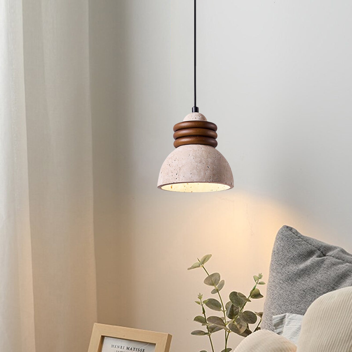 Antizer Dome Wood Stacked Travertine Pendant Light