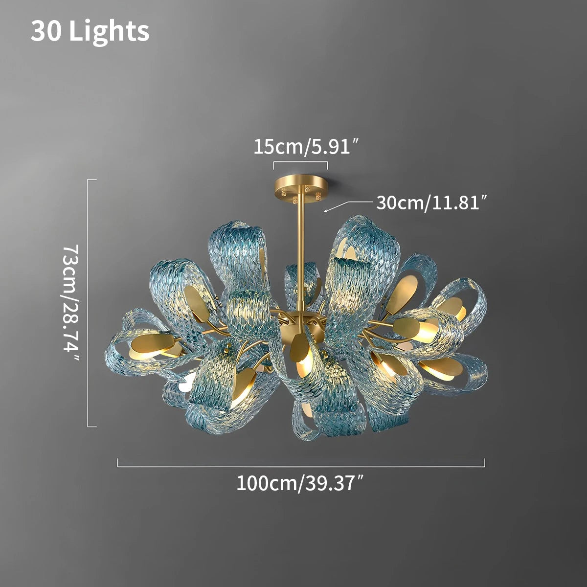 blue art glass chandelier size