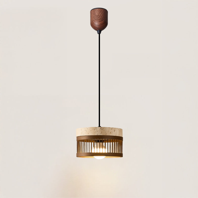 Antizer Modern Cylinder Slatted Travertine Pendant Light