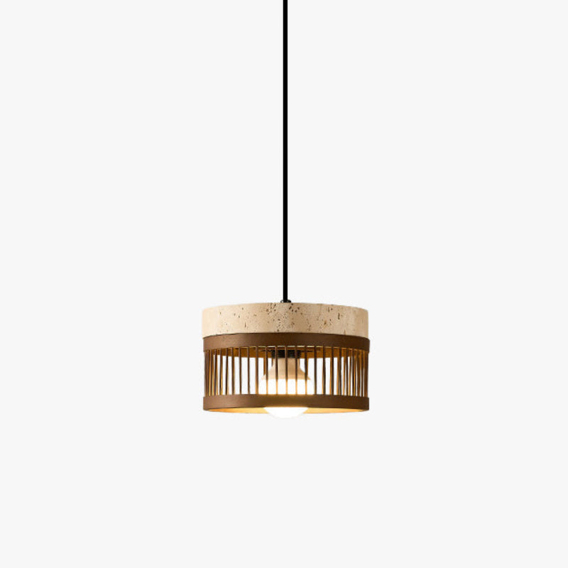 Antizer Modern Cylinder Slatted Travertine Pendant Light