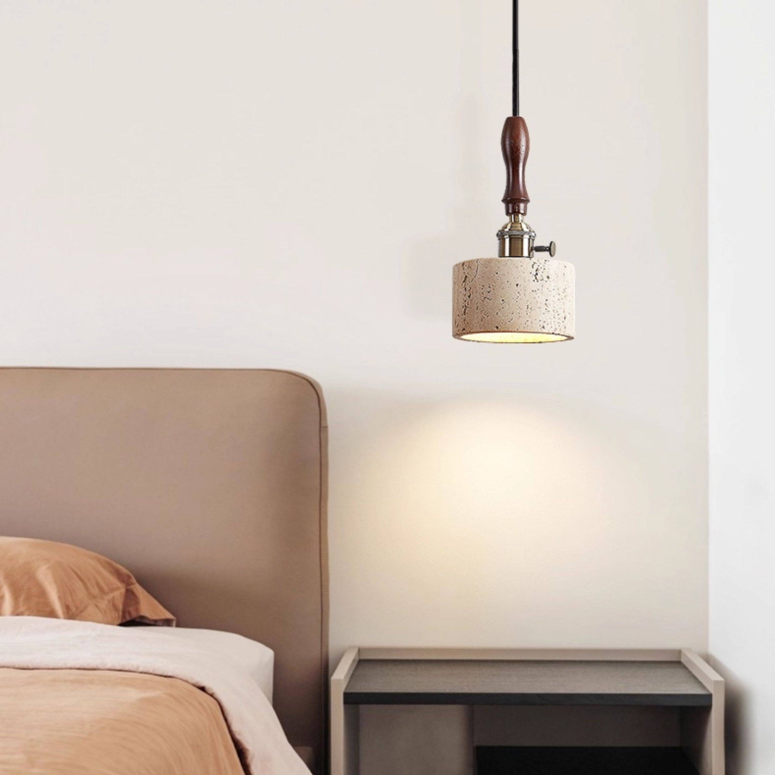 Antizer Modern Travertine & Wood Pendant Light