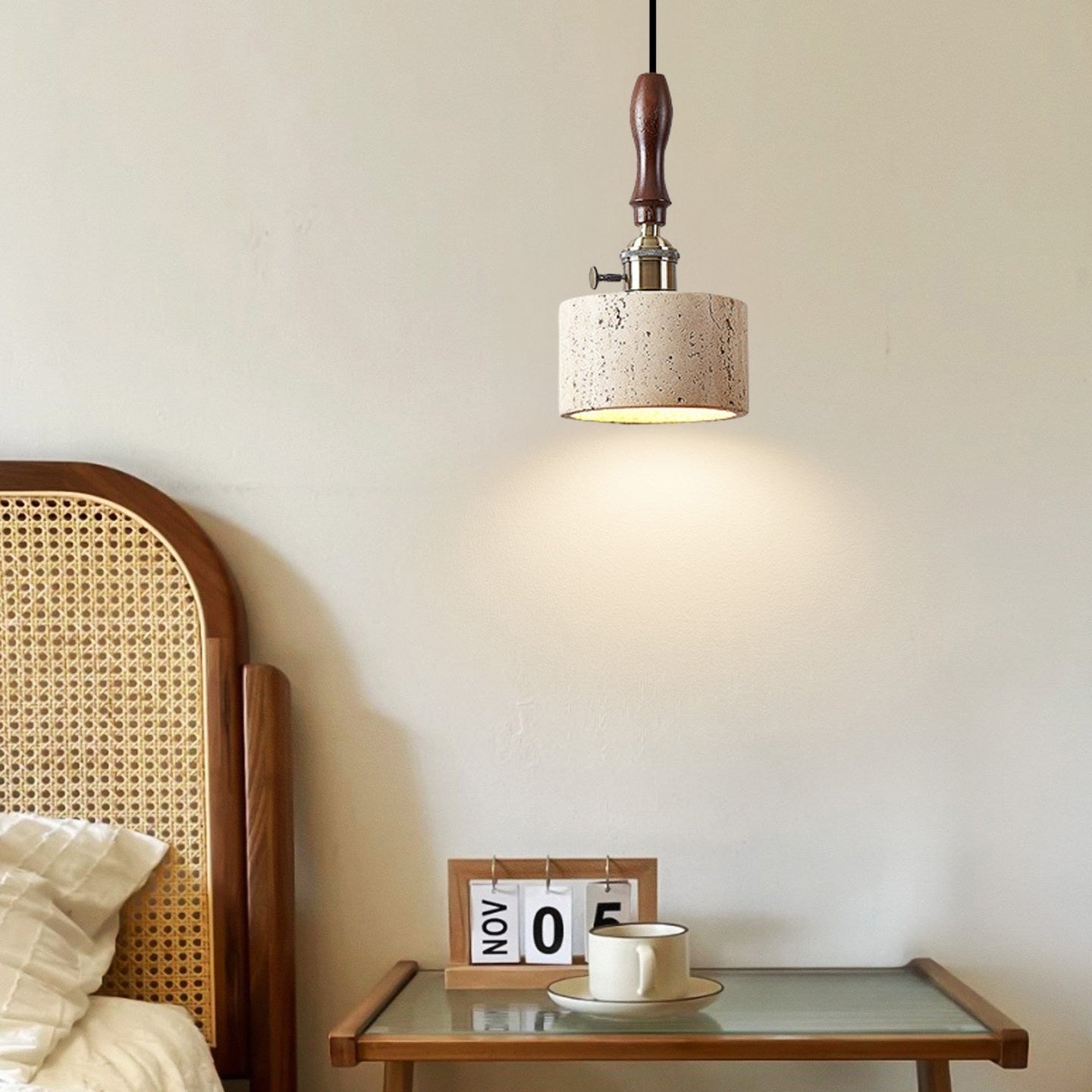 Antizer Modern Travertine & Wood Pendant Light