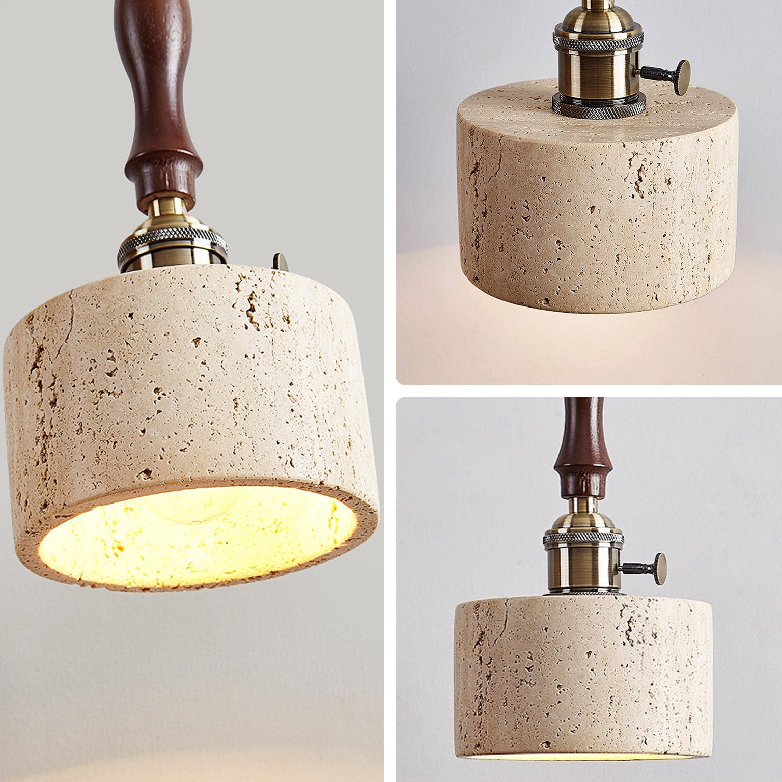 Antizer Modern Travertine & Wood Pendant Light