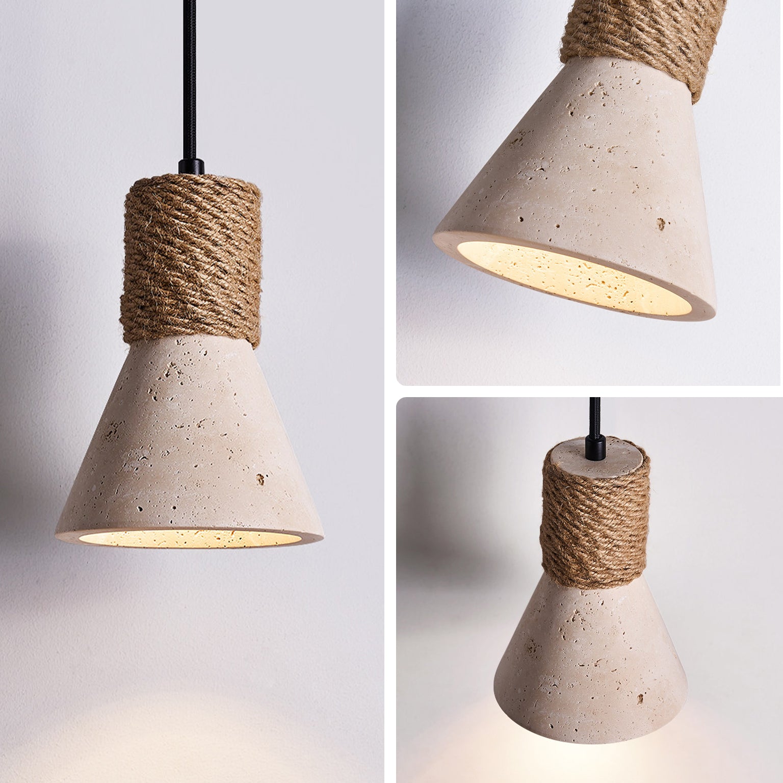 Antizer Mid Century Travertine Cone Pendant Light