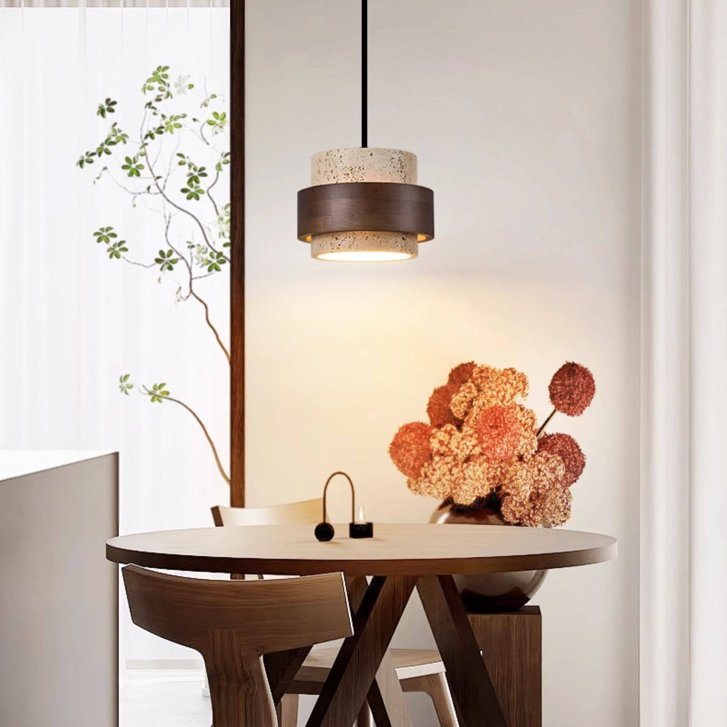 Antizer Modern Natural Travertine Wood Pendant Light