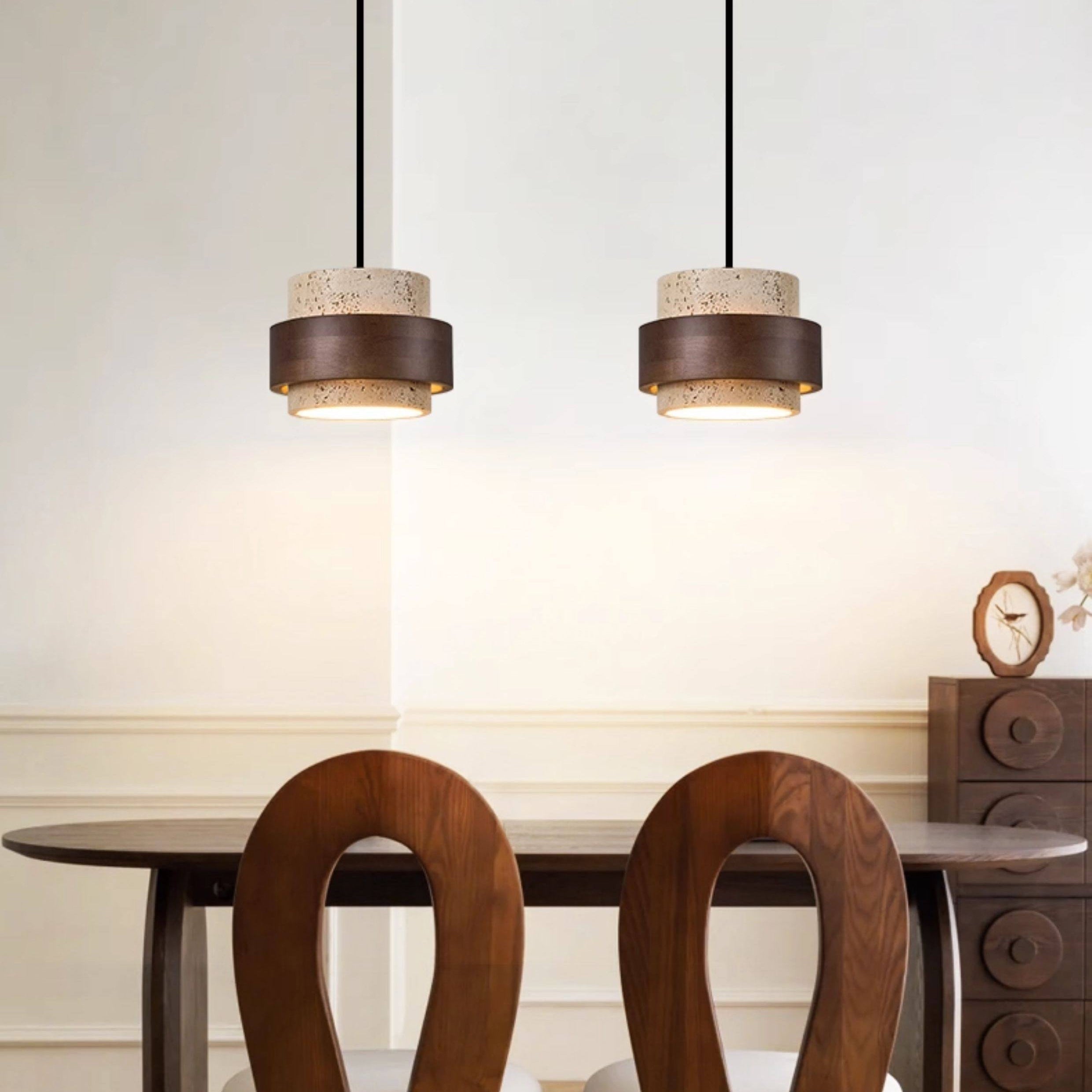Antizer Modern Natural Travertine Wood Pendant Light
