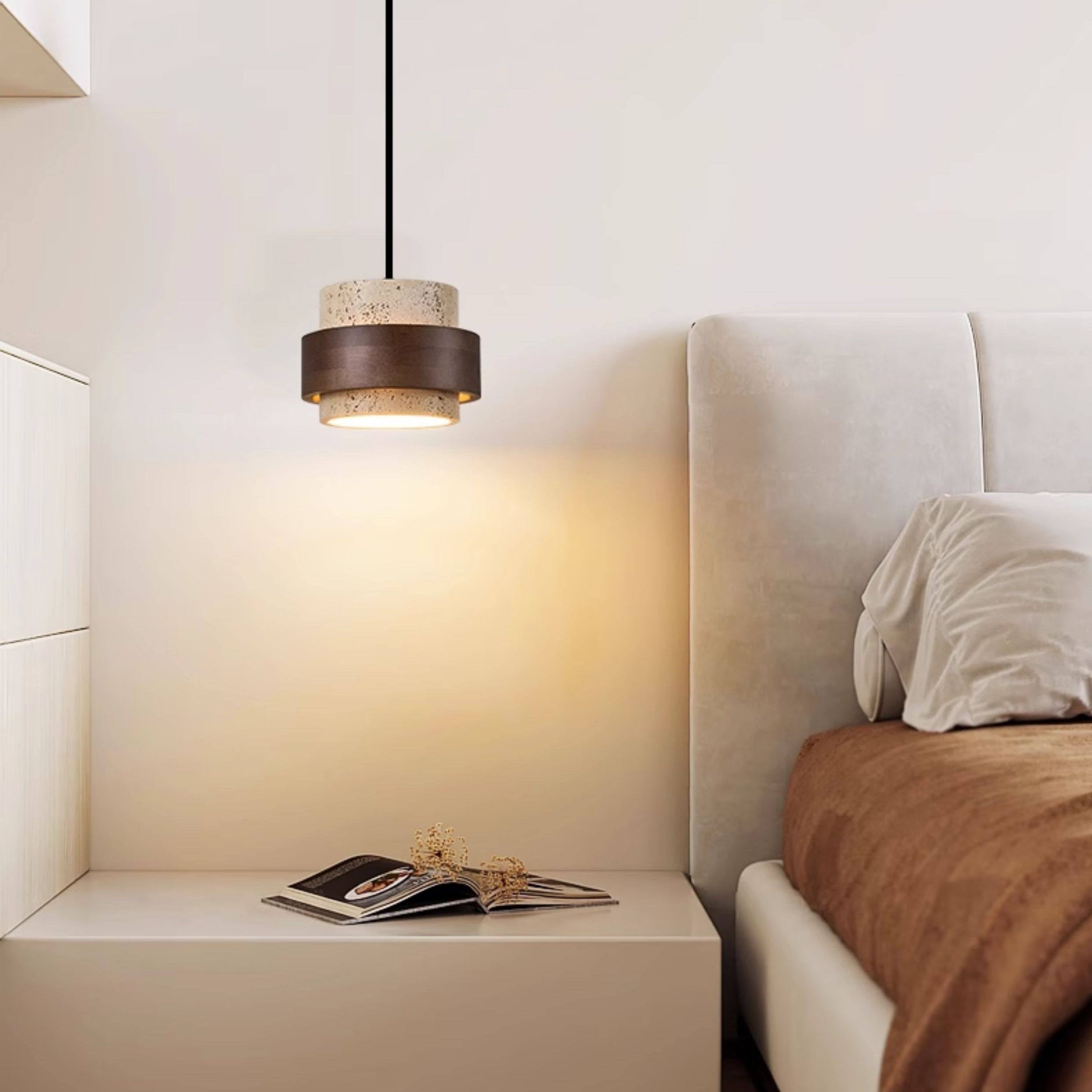 Antizer Modern Natural Travertine Wood Pendant Light