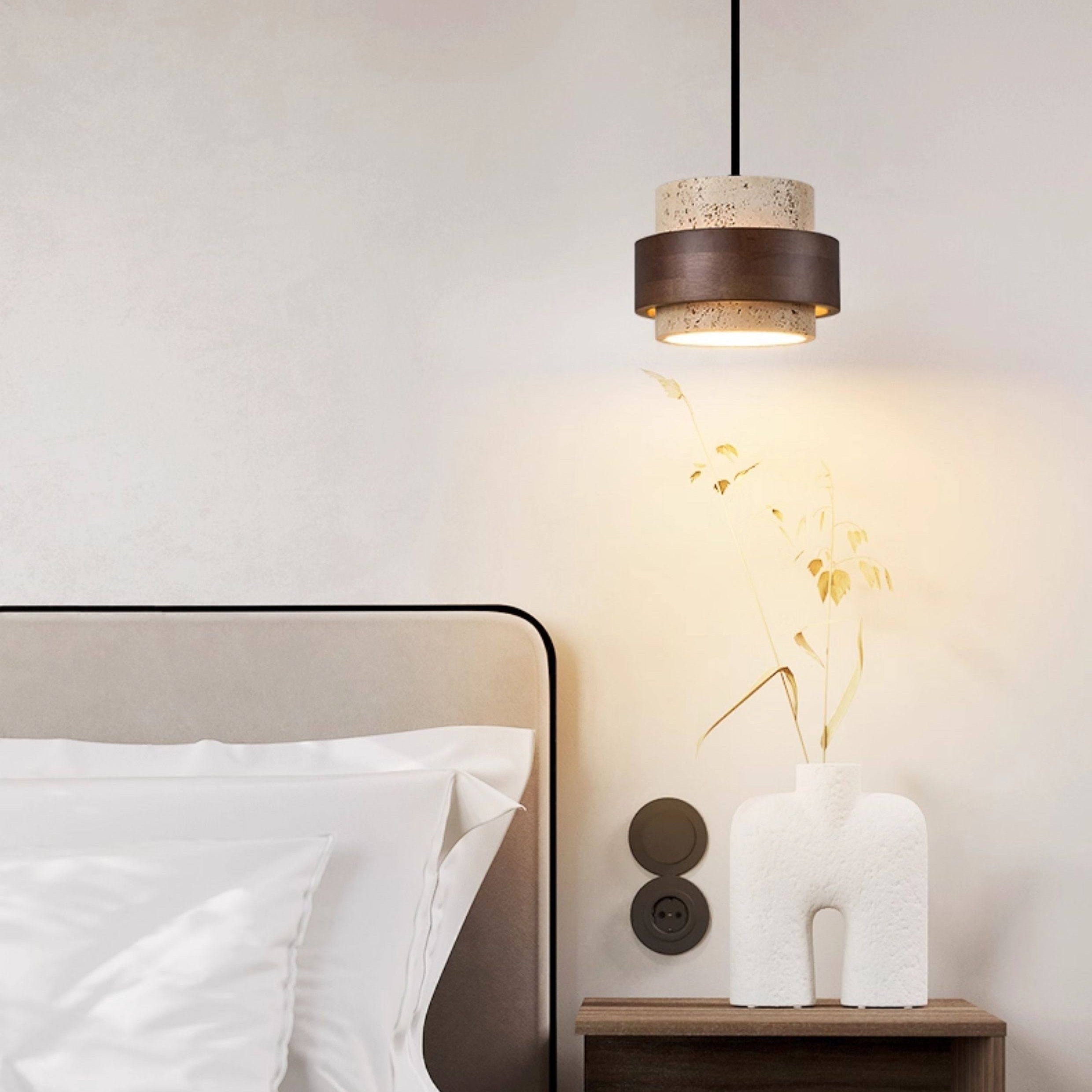 Antizer Modern Natural Travertine Wood Pendant Light