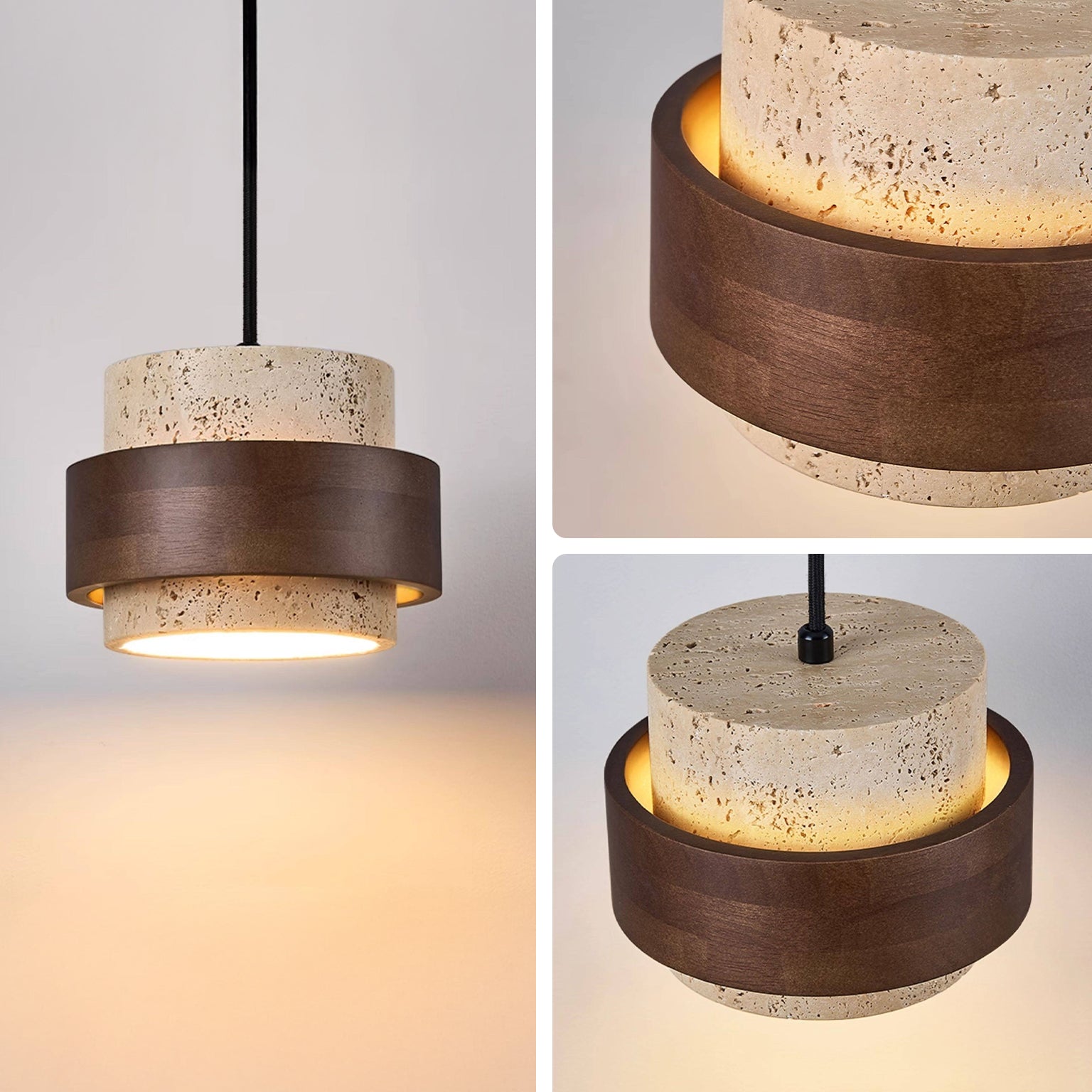 Antizer Modern Natural Travertine Wood Pendant Light