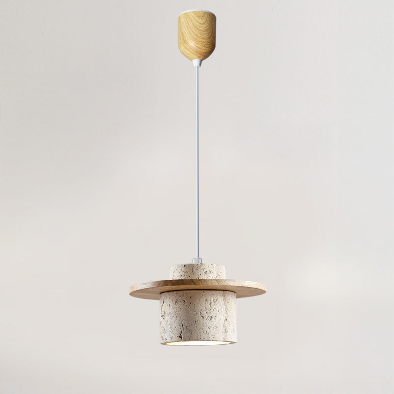 Antizer Travertine Wood Cylinder Pendant Light