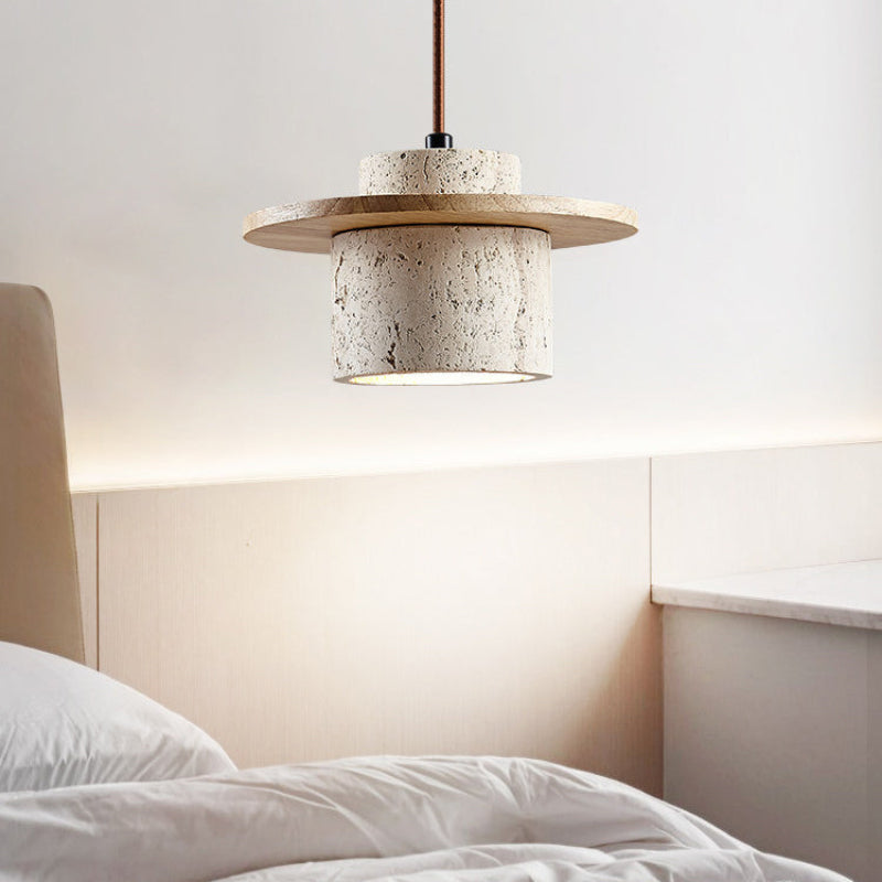 Antizer Travertine Wood Cylinder Pendant Light