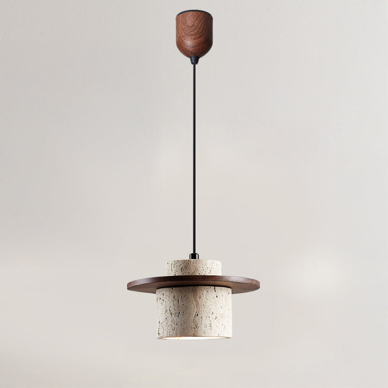 Antizer Travertine Wood Cylinder Pendant Light
