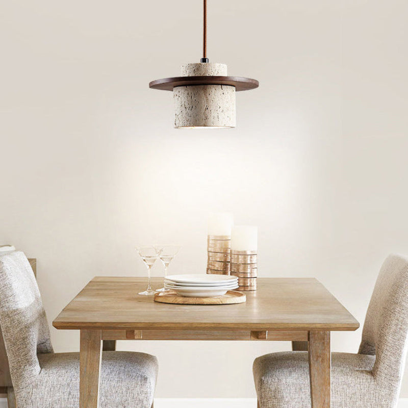 Antizer Travertine Wood Cylinder Pendant Light