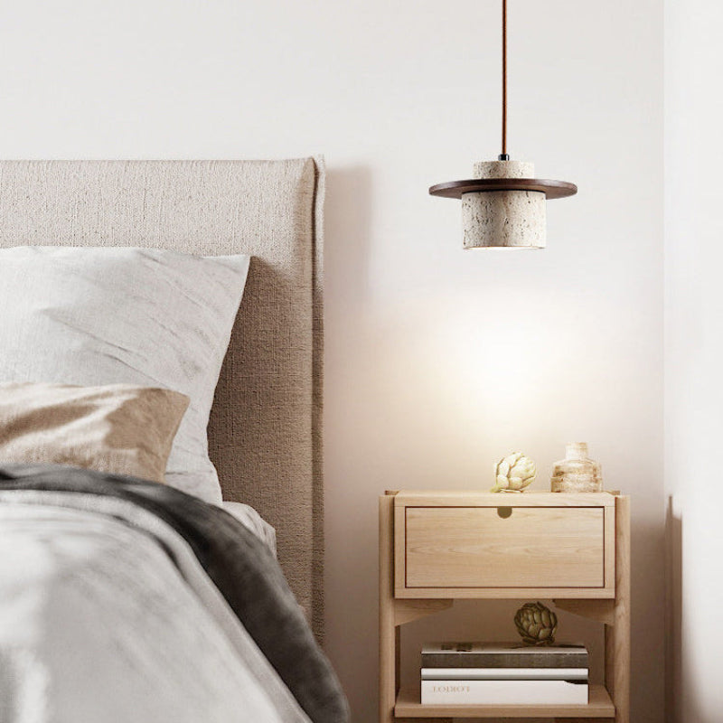 Antizer Travertine Wood Cylinder Pendant Light