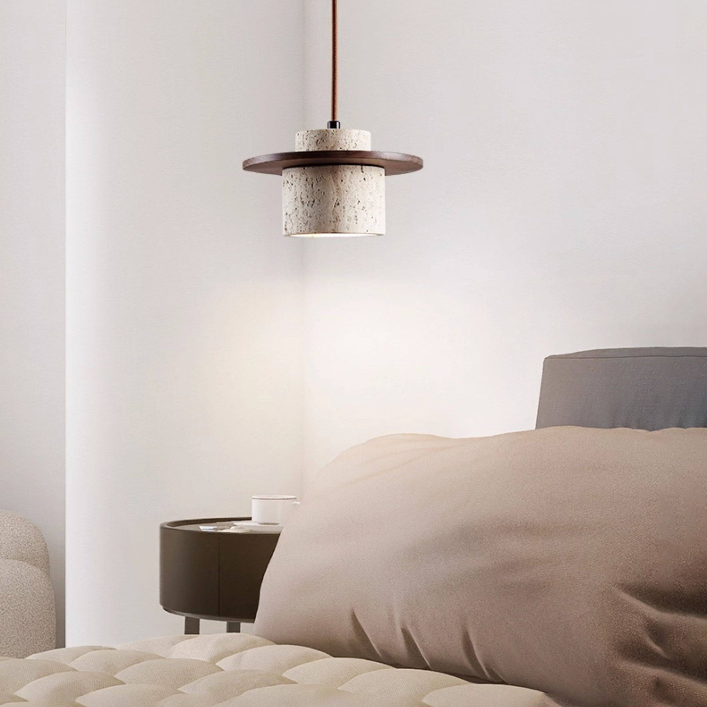 Antizer Travertine Wood Cylinder Pendant Light