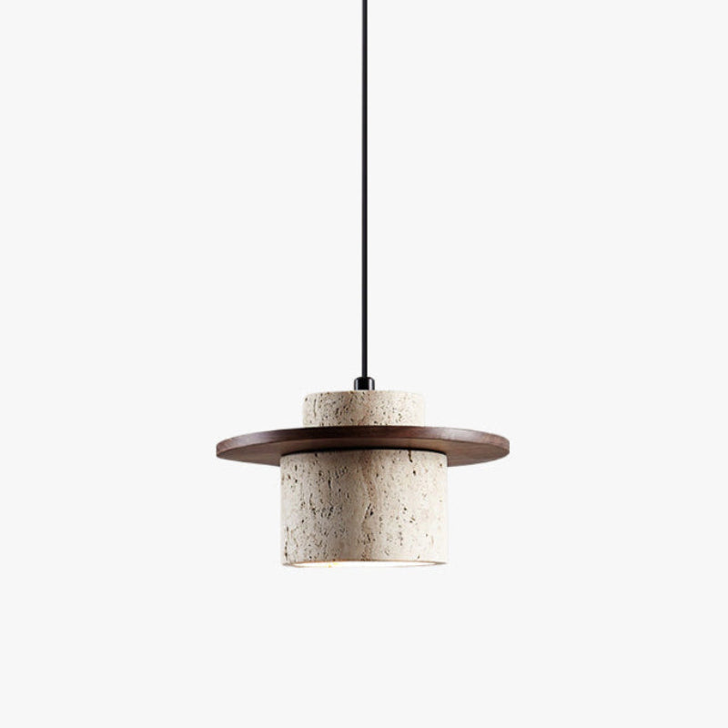 Antizer Travertine Wood Cylinder Pendant Light