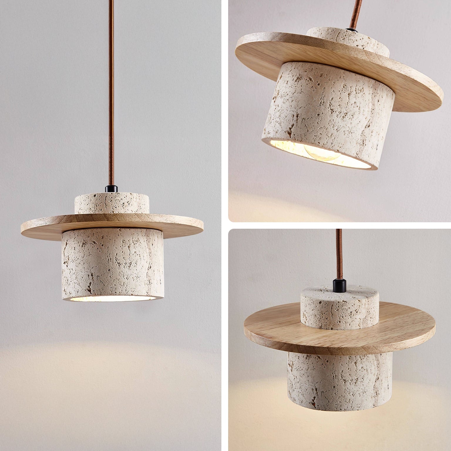 Antizer Travertine Wood Cylinder Pendant Light