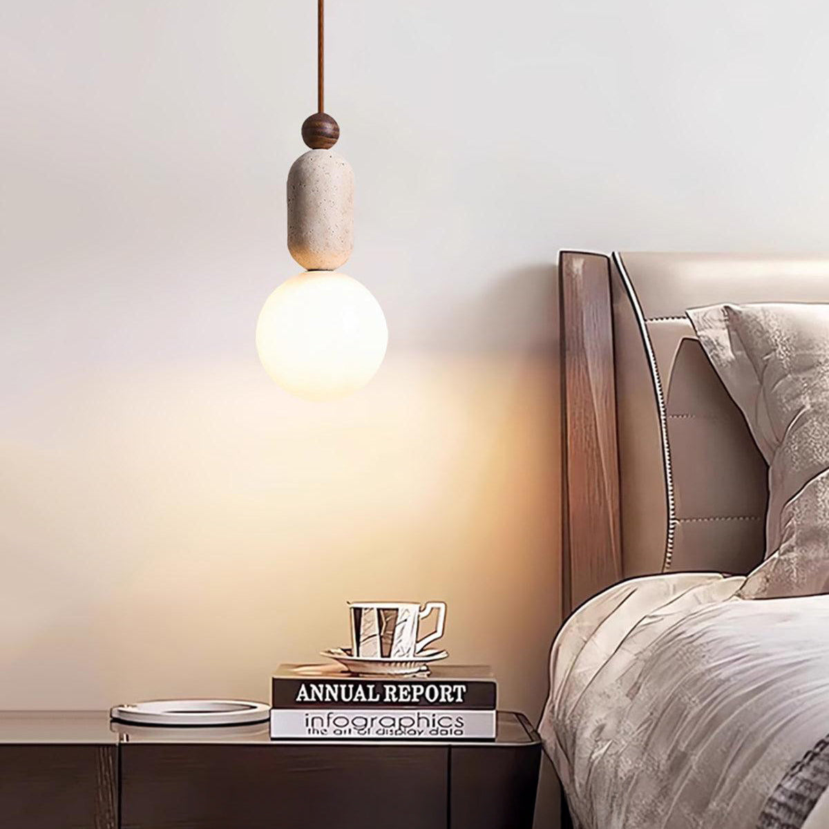 Antizer Natural Travertine Glass Globe Pendant Light