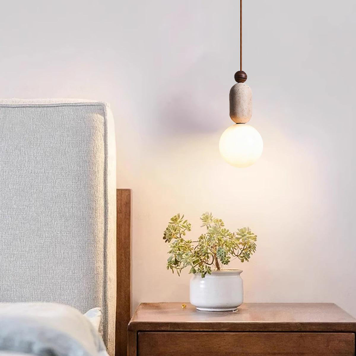 Antizer Natural Travertine Glass Globe Pendant Light