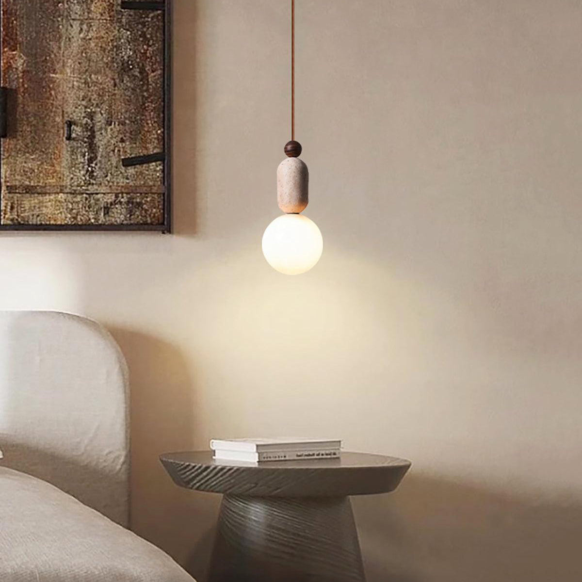 Antizer Natural Travertine Glass Globe Pendant Light
