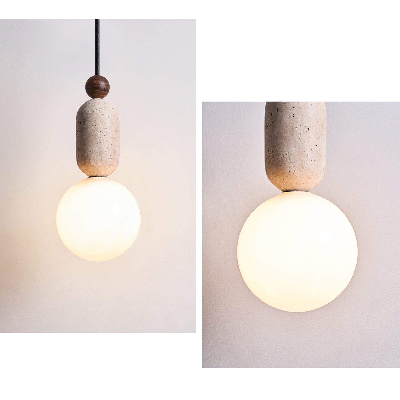 Antizer Natural Travertine Glass Globe Pendant Light