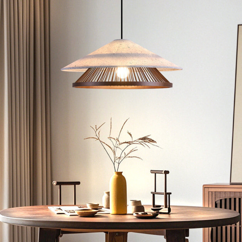 Antizer Rice Paper & Bamboo Cone Pendant Light
