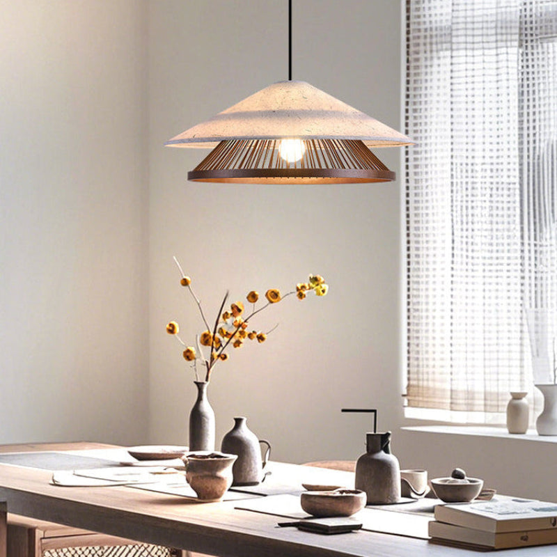 Antizer Rice Paper & Bamboo Cone Pendant Light