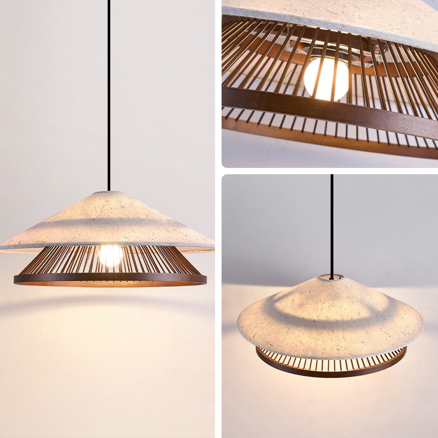 Antizer Rice Paper & Bamboo Cone Pendant Light