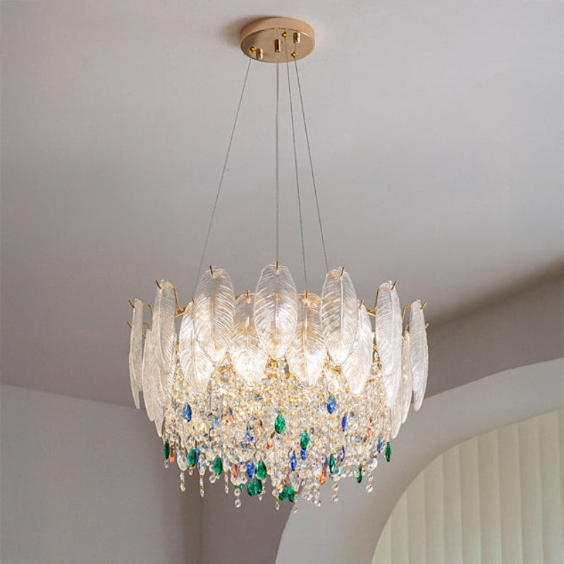Antizer Luxury Glass Feather Shaped Chandelier