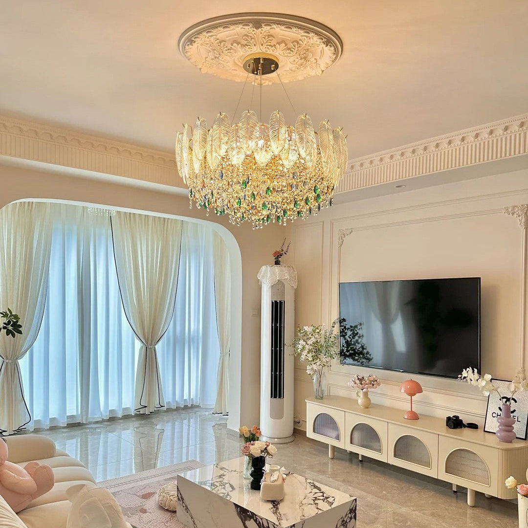 Antizer Luxury Glass Feather Shaped Chandelier