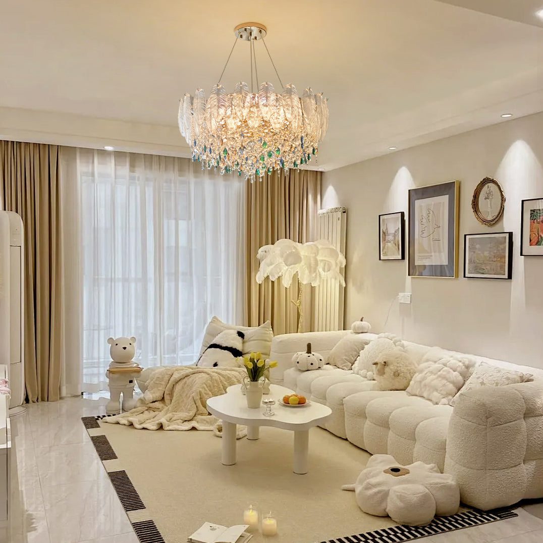 Antizer Luxury Glass Feather Shaped Chandelier