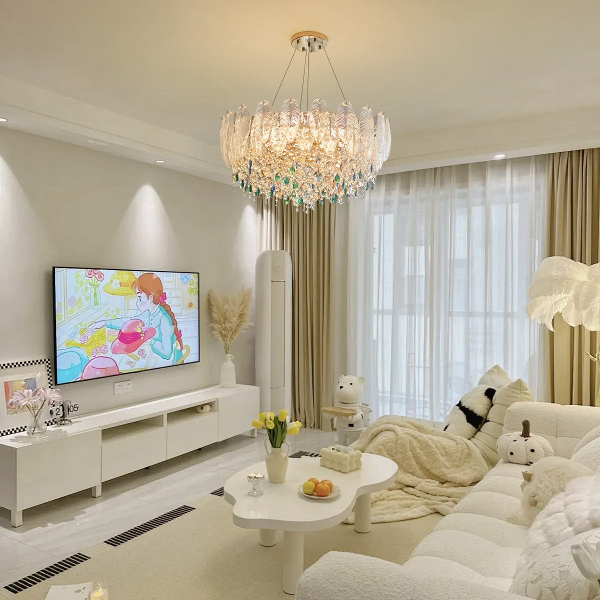 Antizer Luxury Glass Feather Shaped Chandelier