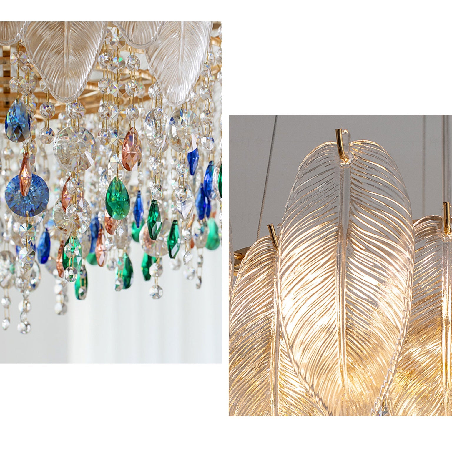 Antizer Luxury Glass Feather Shaped Chandelier