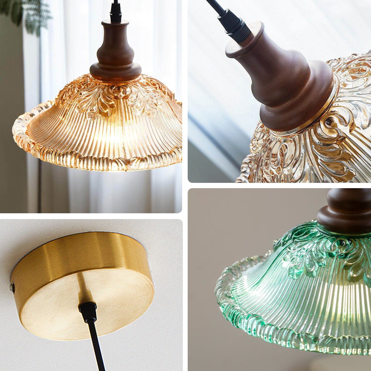 Antizer Vintage Glass Flower Rise Fall Pendant Light