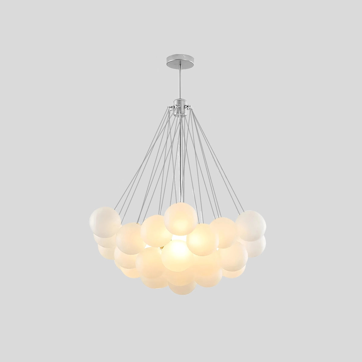 Antizer Modern Bubble Glass Chandelier for Living Room Chrome+White 31 heads