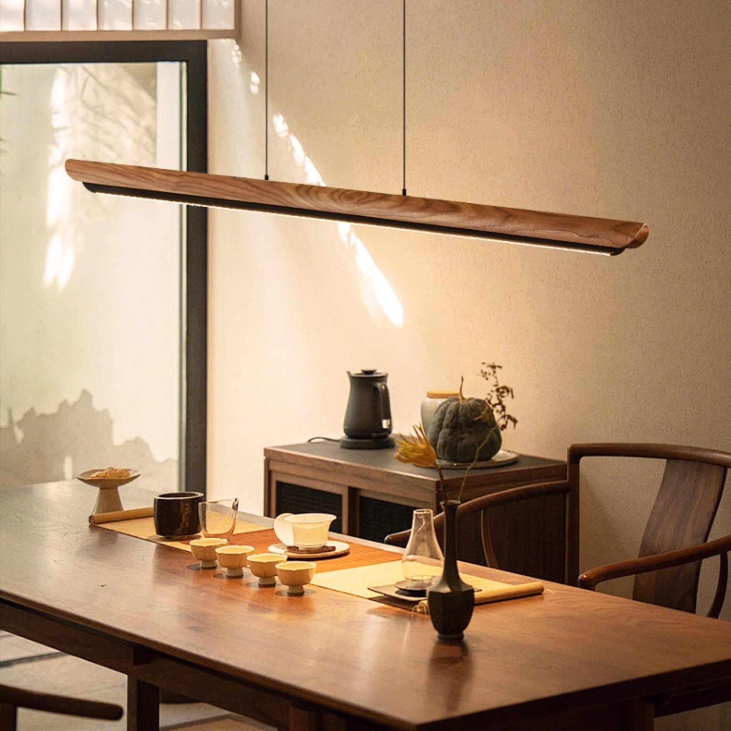 Antizer Modern Minimalist Walnut Linear Pendant Light