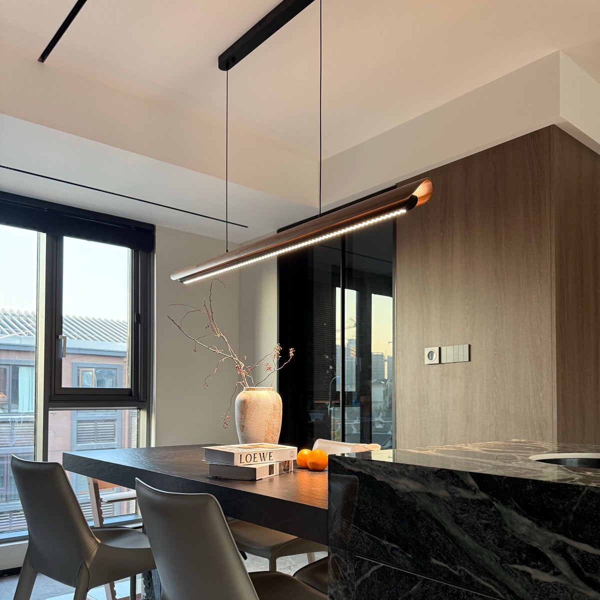 Antizer Modern Minimalist Walnut Linear Pendant Light