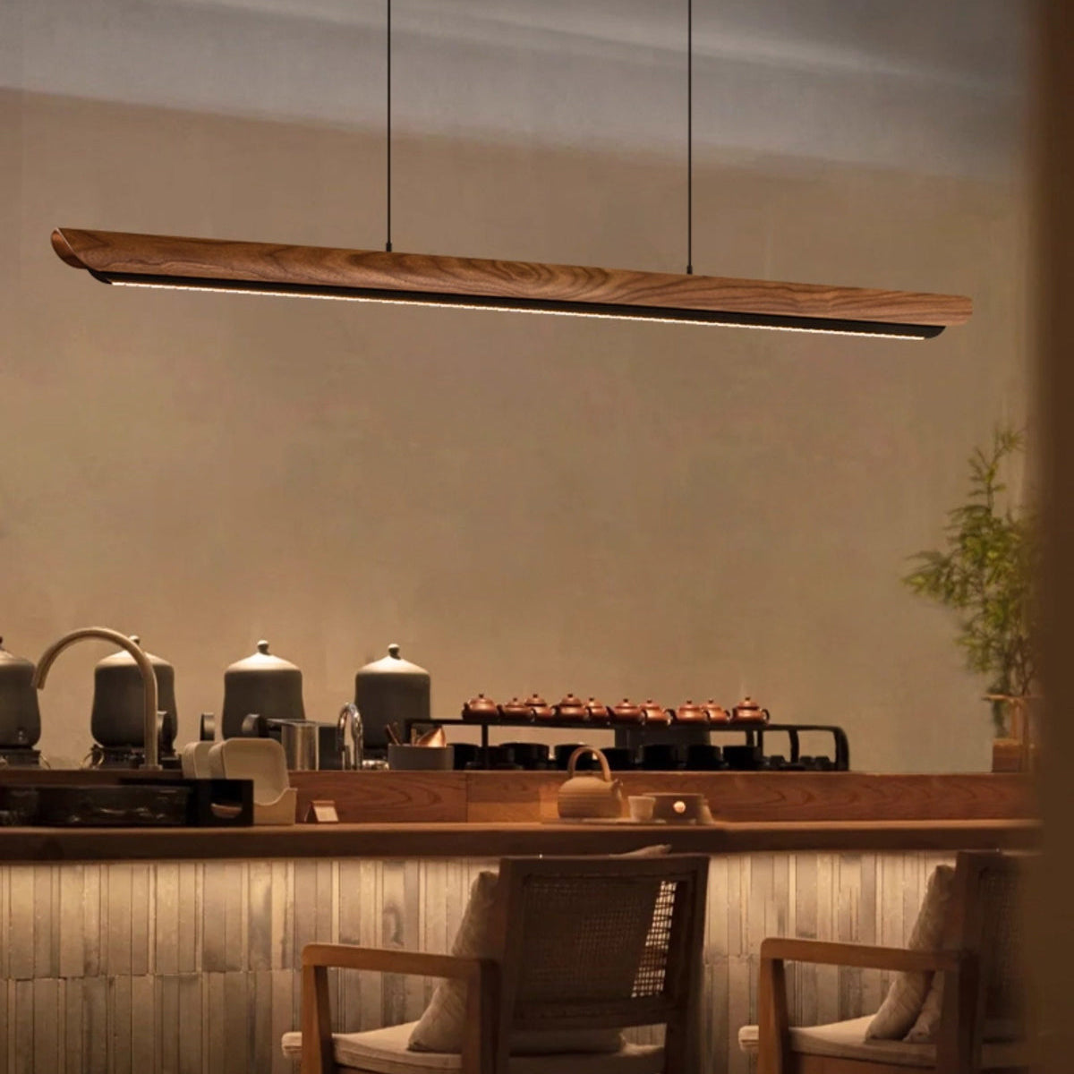 Antizer Modern Minimalist Walnut Linear Pendant Light