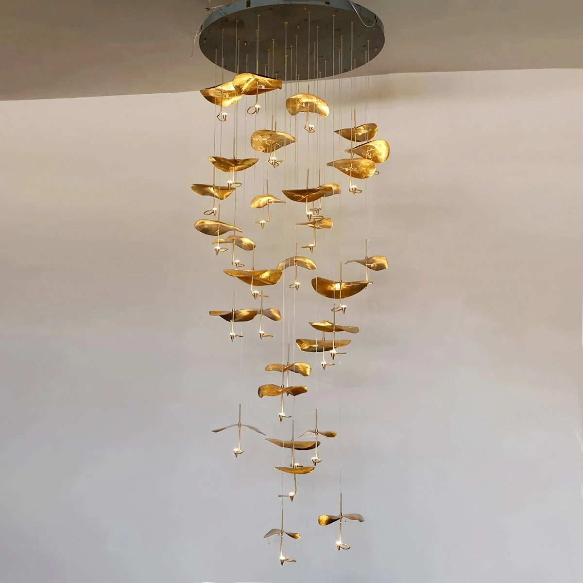 Antizer Orlia Brass Lotus Leaf Chandelier 32 Heads