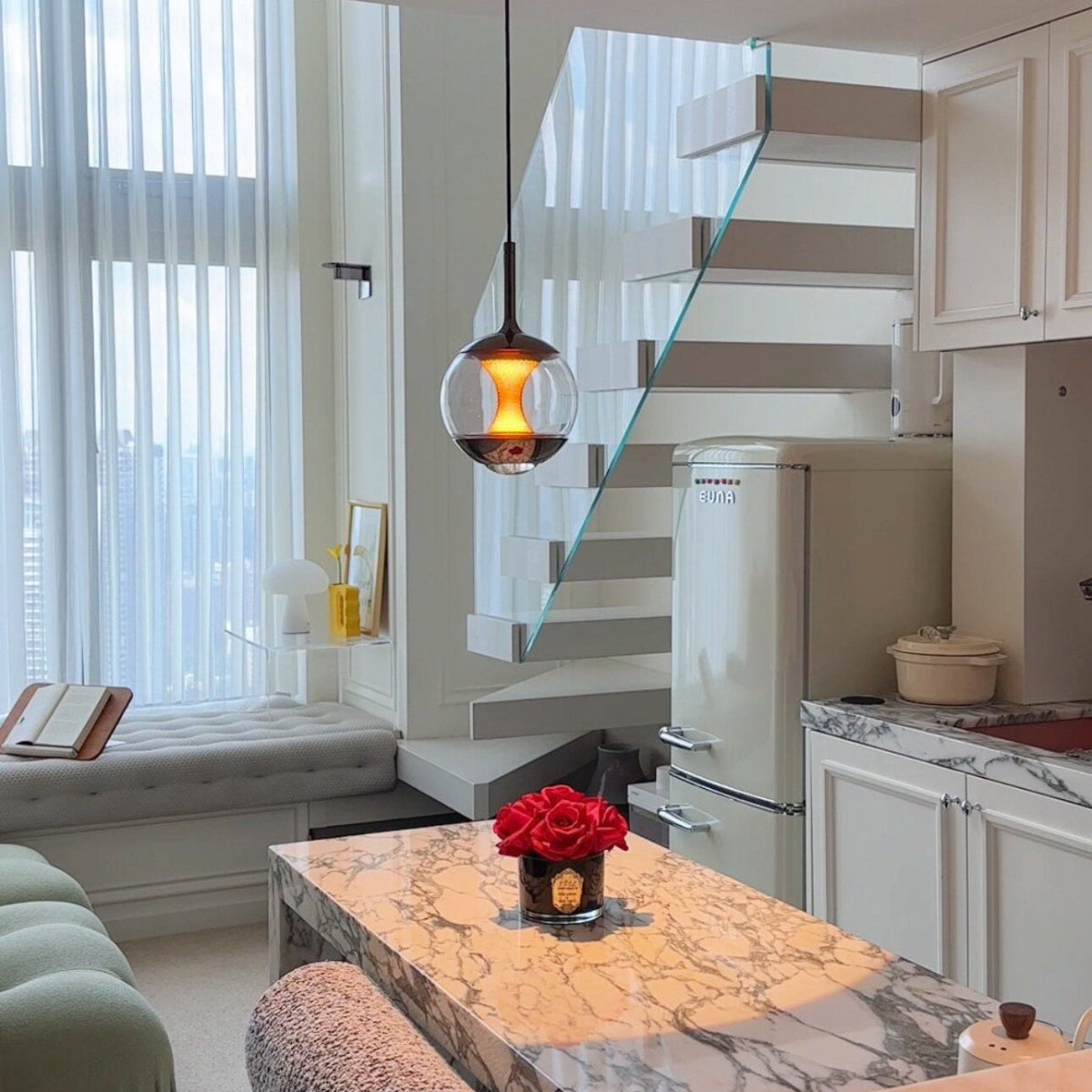 Antizer Modern Glass Globe Afterglow Pendant Light