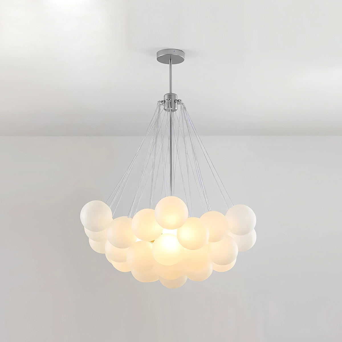 Antizer Modern Bubble Glass Chandelier for Living Room Chrome+White 37 heads