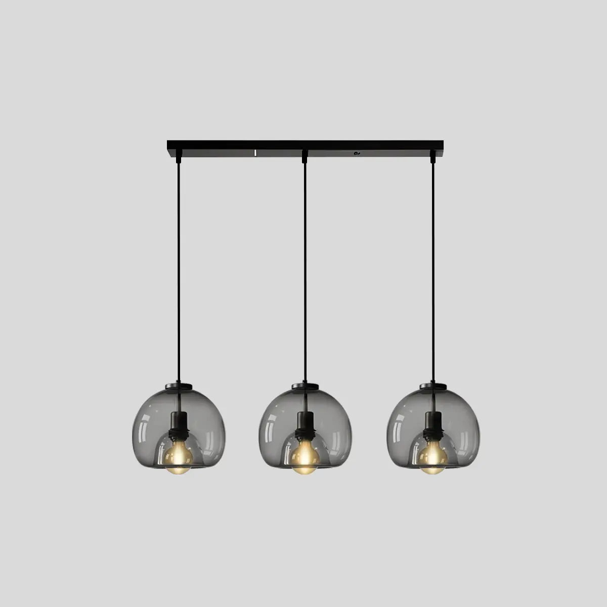 Antizer Smoky Grey Glass Pendant Light 3 Heads - Long