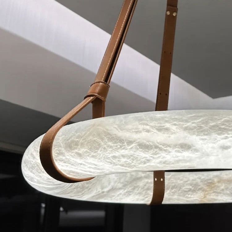 Antizer Luxury Leather Circular Alabaster Chandelier