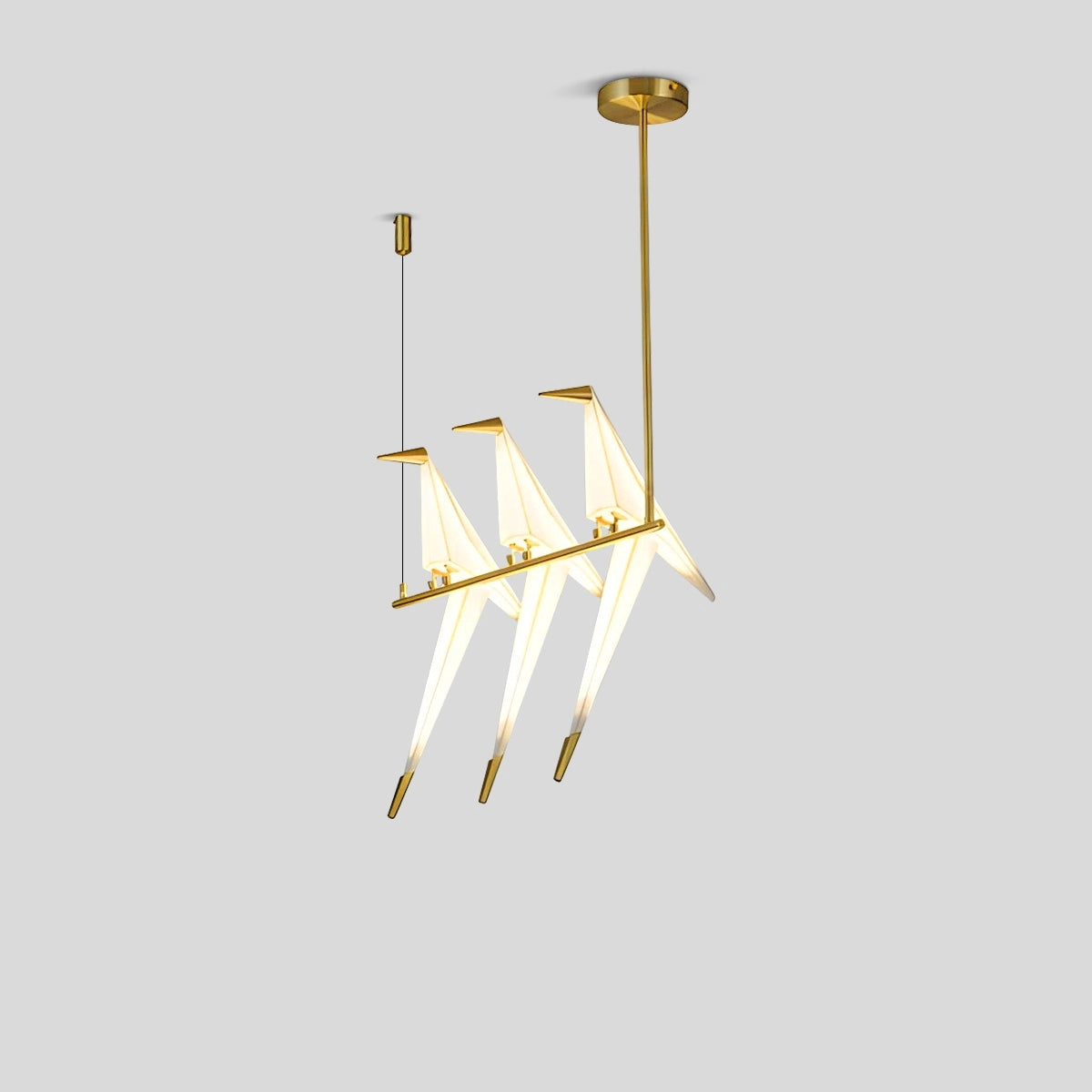 Antizer Paper Crane Bird Chandelier for Dining Room Gold & White 3 Heads A-Dia 60cm x H 90cm / ∅ 23.62″x H 35.43" Warm L