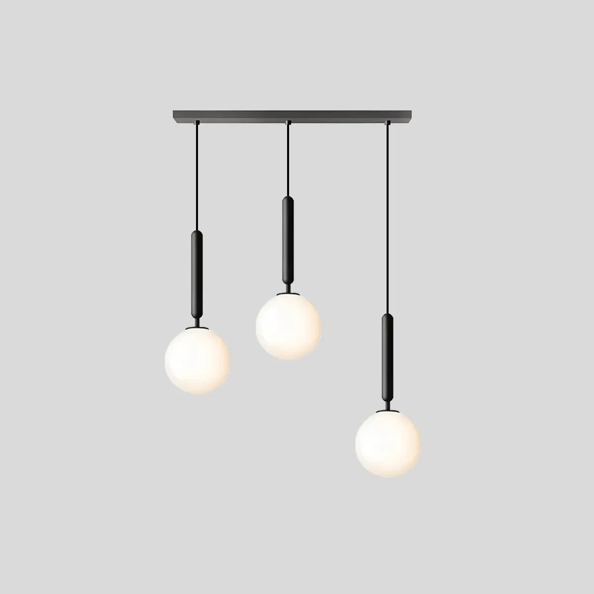 Antizer Temen Globe Glass Pendant Light for Kitchen Island Black With Milk White Ball 3 Heads Linear