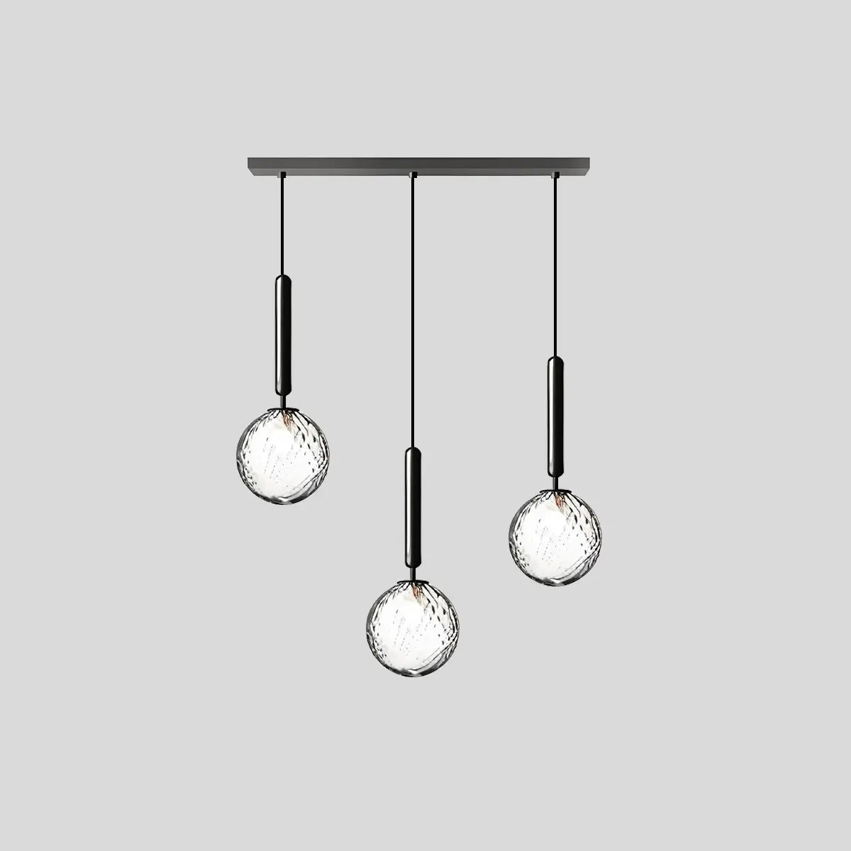 Antizer Temen Globe Glass Pendant Light for Kitchen Island Black With Transparent Ball 3 Heads Linear